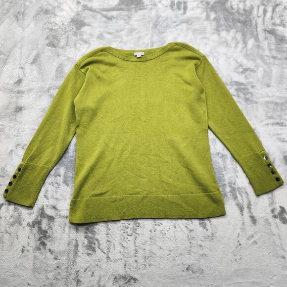 J.Jill Sweaters - J.Jill Sweater Women M Green Wool Blend Knit Boatneck Button Detail Cuffs Preppy
